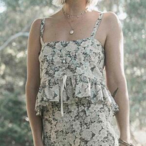 Soleiluna FRILL TIE CAMI Floral Waist Tie Organic Cotton Flowy Size S